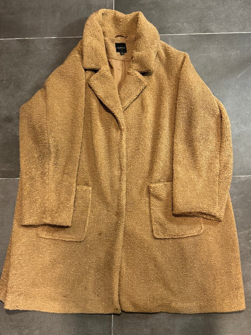 Lane Bryant Tan Teddy Sherpa Coat 26/28 Snap Front (Flaw)